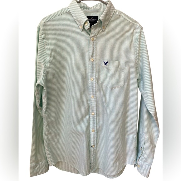 American Eagle Outfitters Other - AMERICAN EAGLE OUTFITTERS Stripe Button Up Shirt Men’s Medium Tall Green Preppy